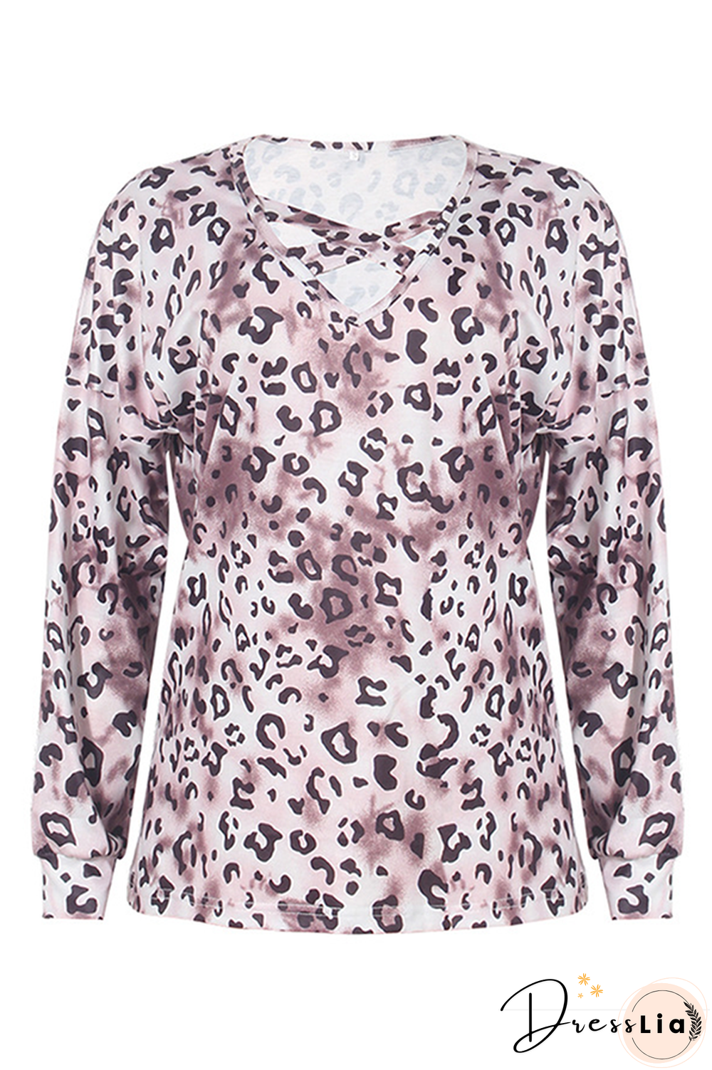 Casual Leopard Hollowed Out Split Joint V Neck Tops(3 colors)