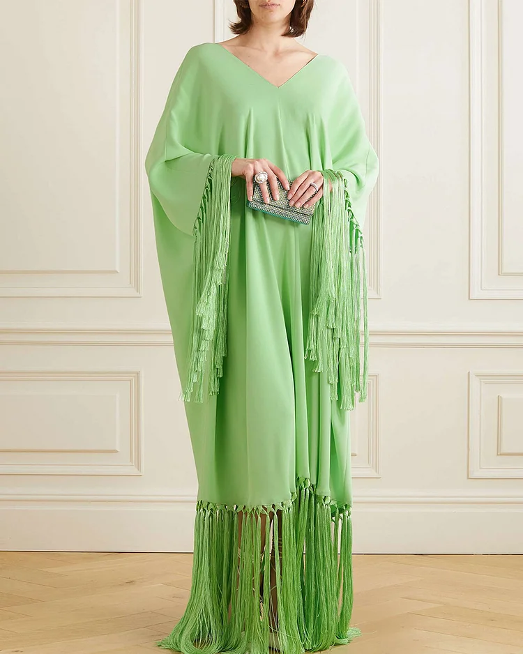 Fringed Silk-Blend Georgette Kaftan