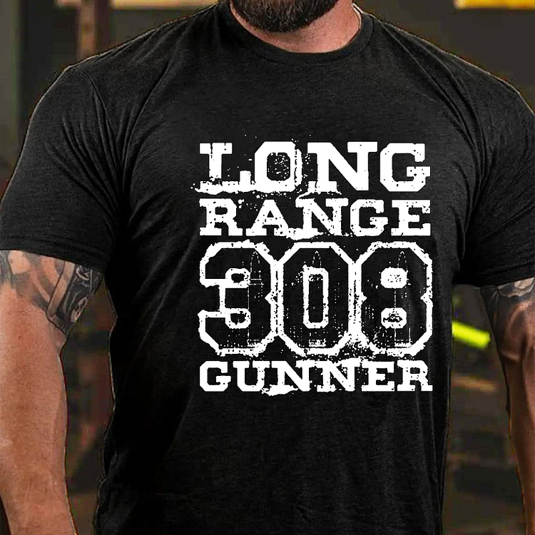 Long Range 308 Gunner Funny Guns Print T-shirt