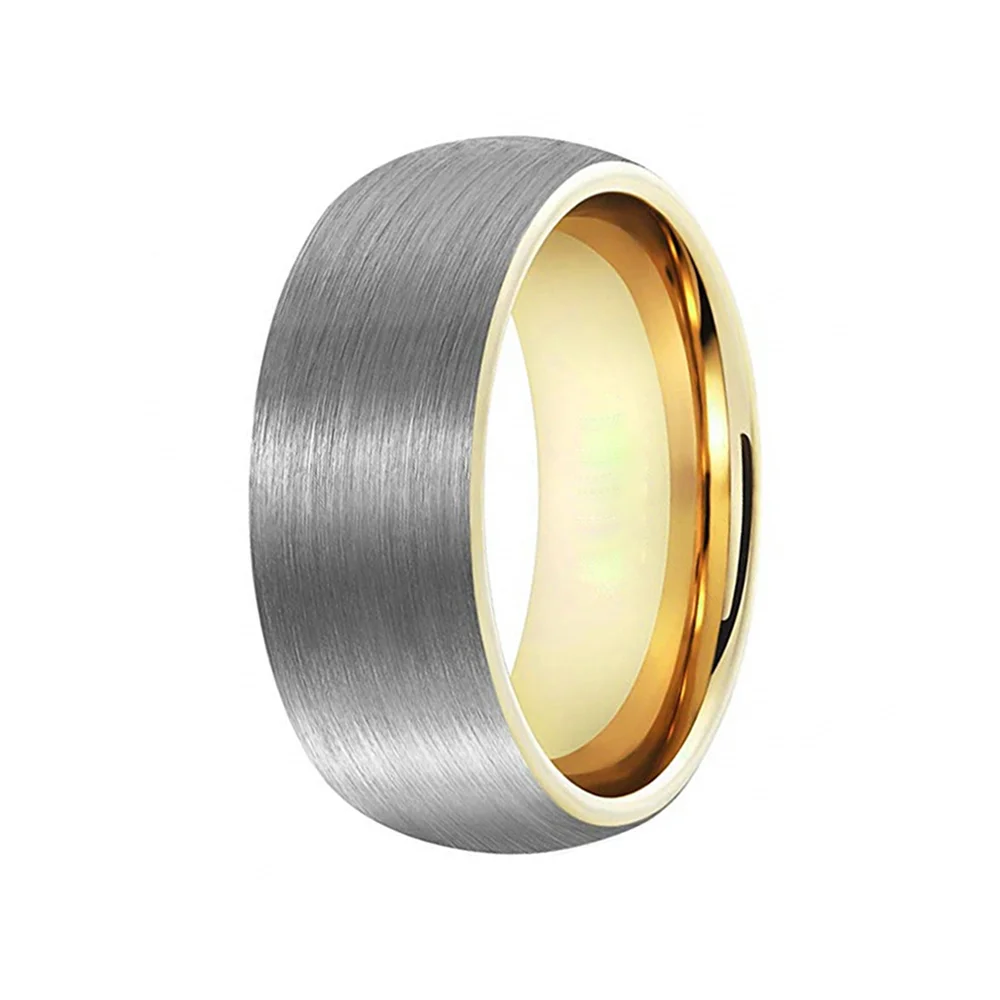 6MM 8MM Domed Brushed Gold Plated Tungsten Carbide Men Wedding Bands