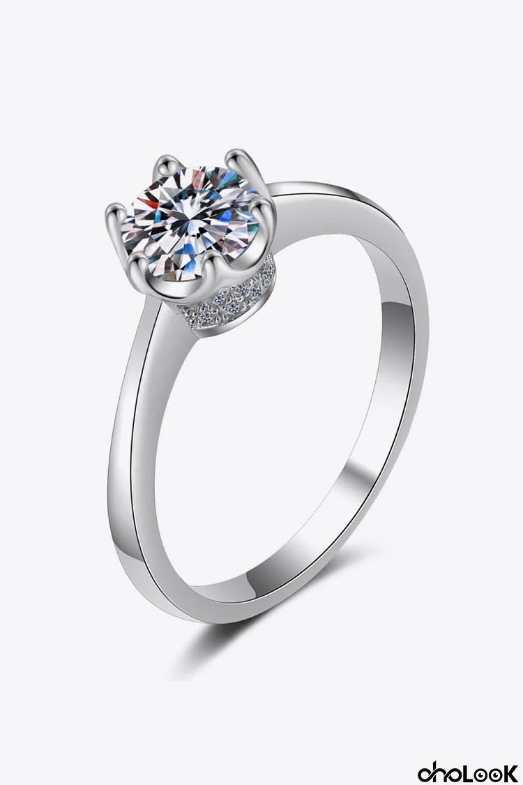 1 Carat Moissanite Rhodium-Plated Solitaire Ring