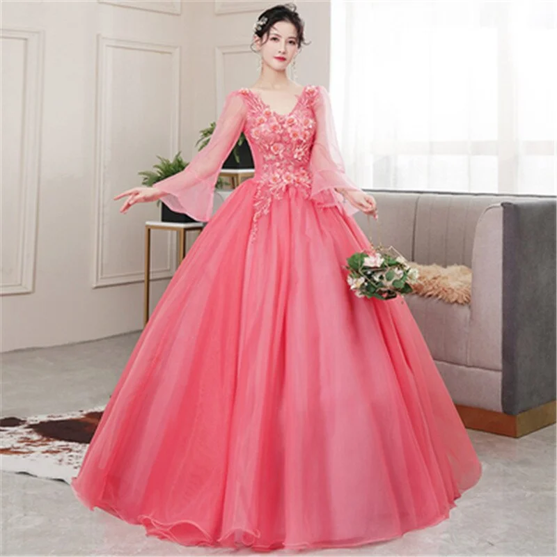 2021 New style V Neck Long Sleeve Quinceanera 15 Years Vestidos De 15 Anos Mint Wine Red Turquoise Quinceanera Gowns Party Dress