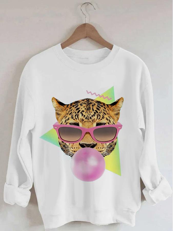 Women's Fashion Cheetah Print Long Sleeve Round Neck Sweatshirt