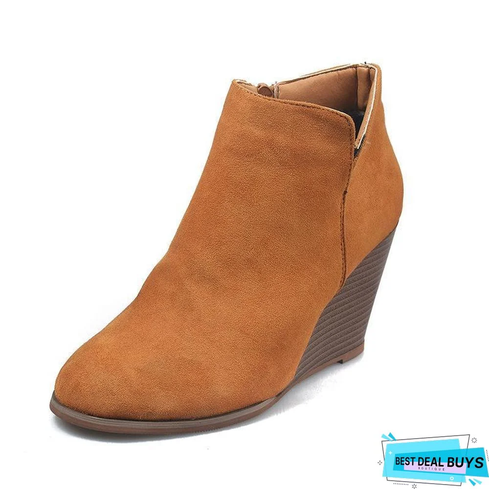 Wedge Fashion Side Zipper Ankle Boots