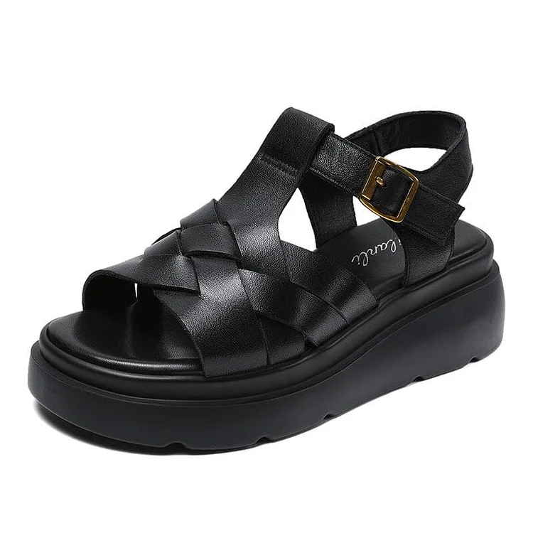 Women Retro Leather Summer Casual Sandals