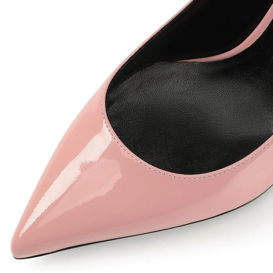 Light Pink Patent Leather Pointed Rhinestone Embellished Pumps