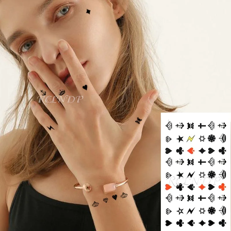 Waterproof Temporary Tattoo Sticker Cross Love Heart Diamond Lighting Small Art Tatto Flash Tatoo Fake Tattoos for Men Women
