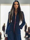 Women's Lapel Retro Zipper Pocket Long-Sleeved Wide-Leg Denim Jumpsuit by Inlyline
