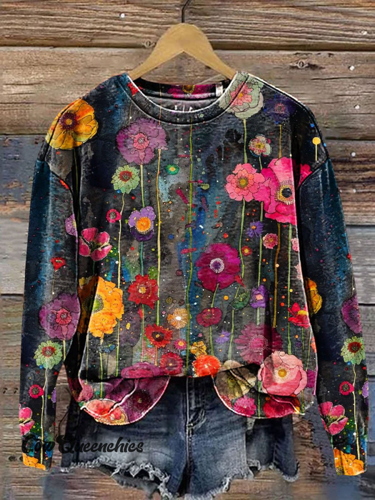 Floral Art Print Casual Sweatshirt Multicolor / S