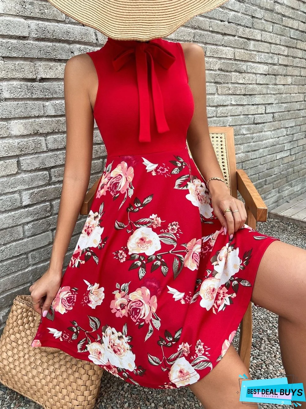 New Printed Short Skirt Bow Tie Dress