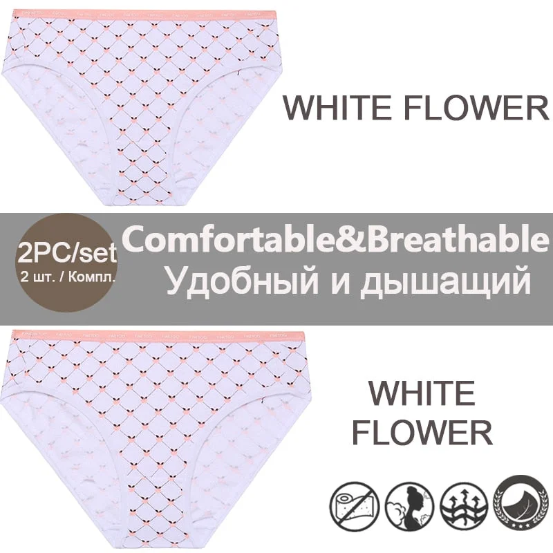 FINETOO 1/2PCS Women's Cotton Panties Sexy Lingerie Fashion Letter Waist Female Cute Pantys M-XXL Ladies Floral Printed Briefs