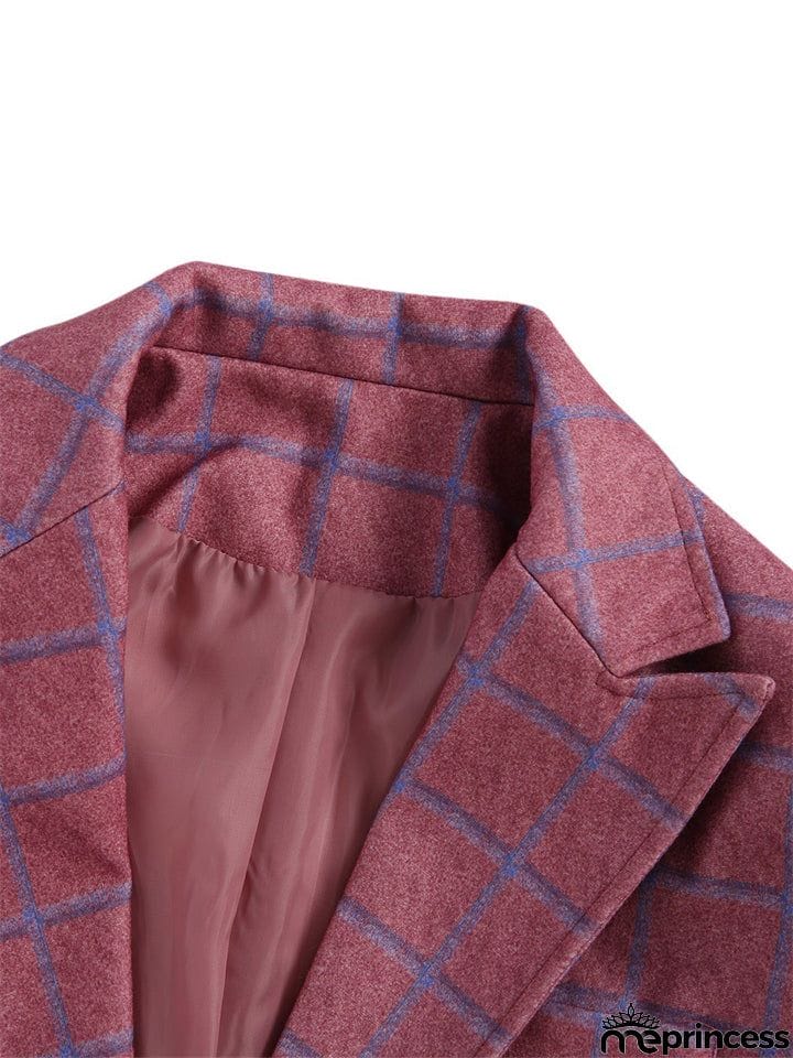 Men's British Style Plaid Lapel Long Sleeve Business Blazer