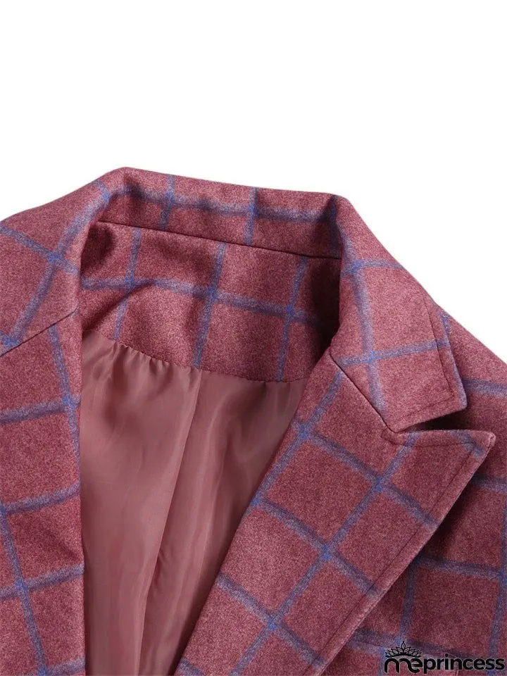 Men's British Style Plaid Lapel Long Sleeve Business Blazer