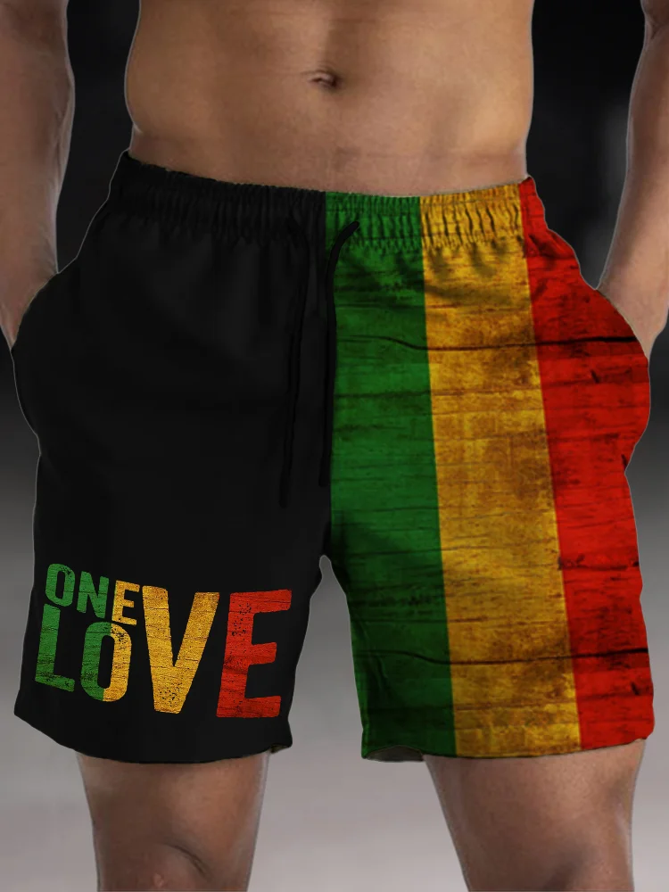 Men's One Love Colorblock Drawstring Beach Shorts