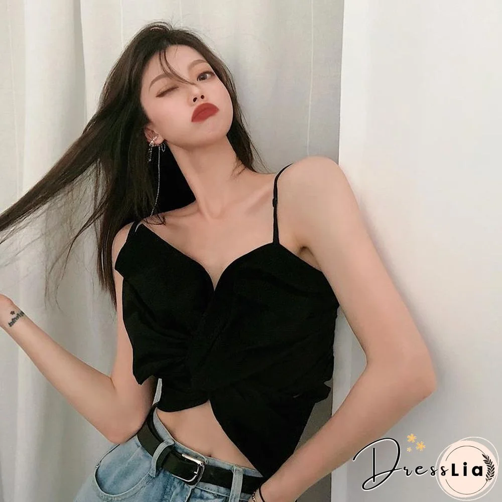 Camis Women Summer New Fashion Spaghetti Strap Irregular Slim All Match Elegant Korean Style Cozy Leisure Female Cropped Tops