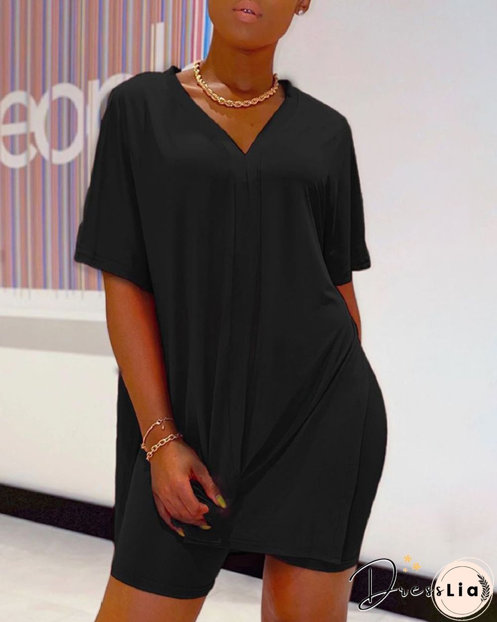 Batwing Sleeve Slit Top & High Waist Shorts Set