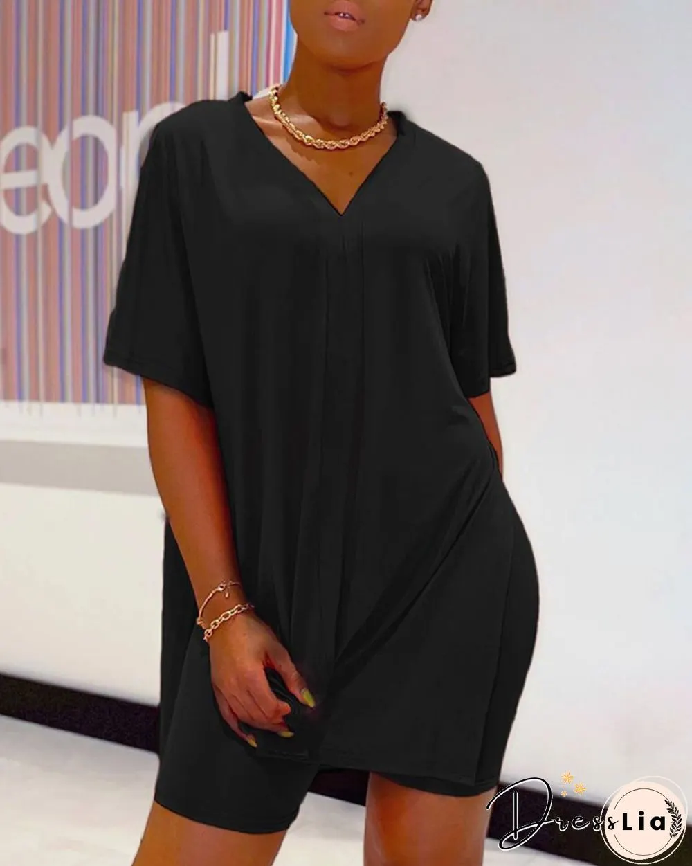 Batwing Sleeve Slit Top & High Waist Shorts Set