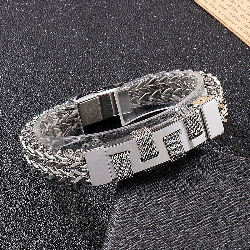 925 Silver Rock Hip Hop Fashion Woven Bracelet