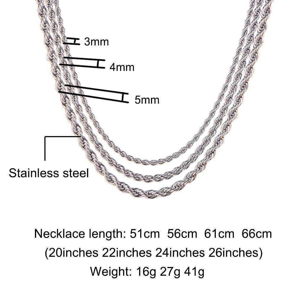 3mm 4mm 5mm Rope Chain Necklace Twisted