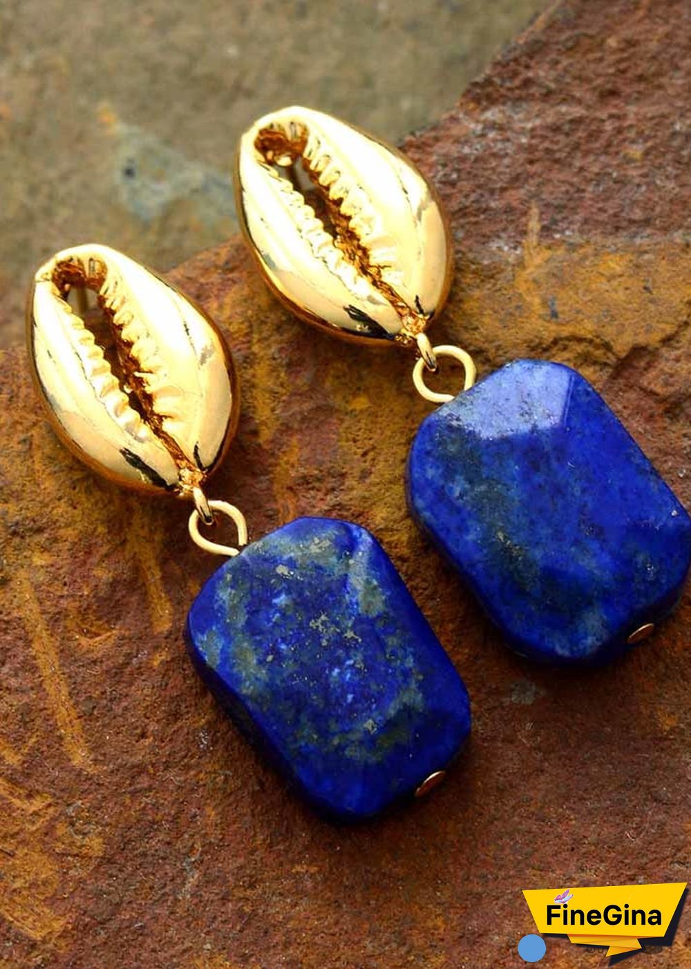 Boho Earrings, Dangle Earrings, Shell Blue Lapise