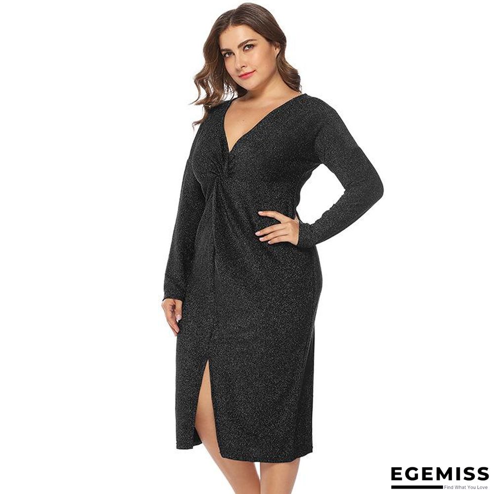 New European and American Large Size Women's V-neck Dress | EGEMISS