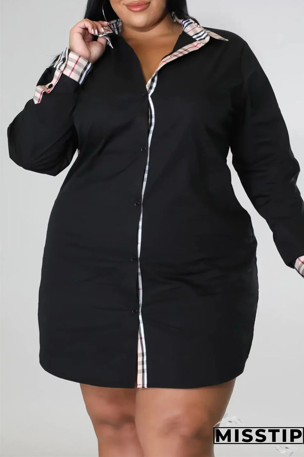 Khaki Fashion Casual Plus Size Print Patchwork Turndown Collar Shirt Dress