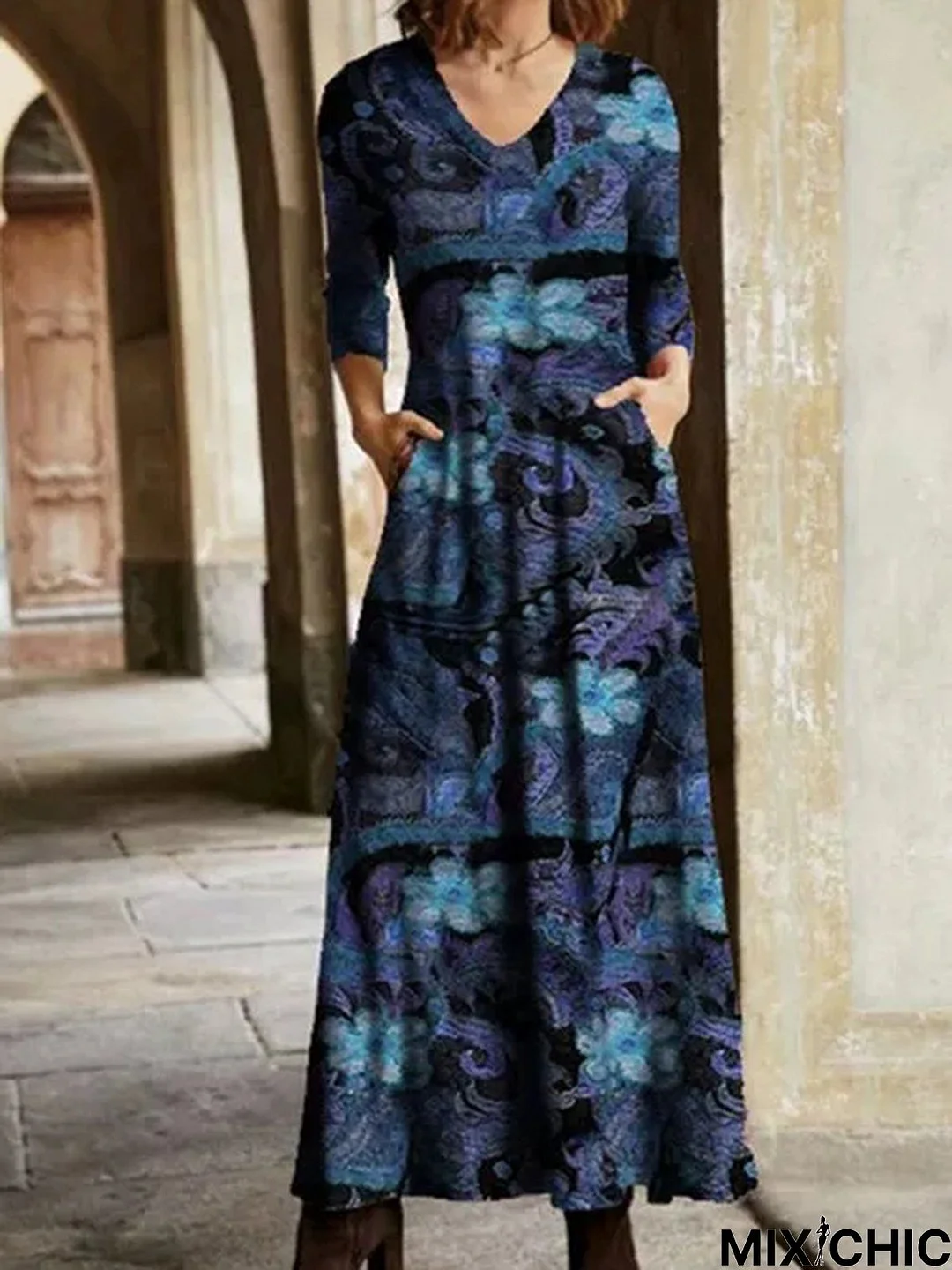 Casual Floral Long Sleeve Weaving Dress