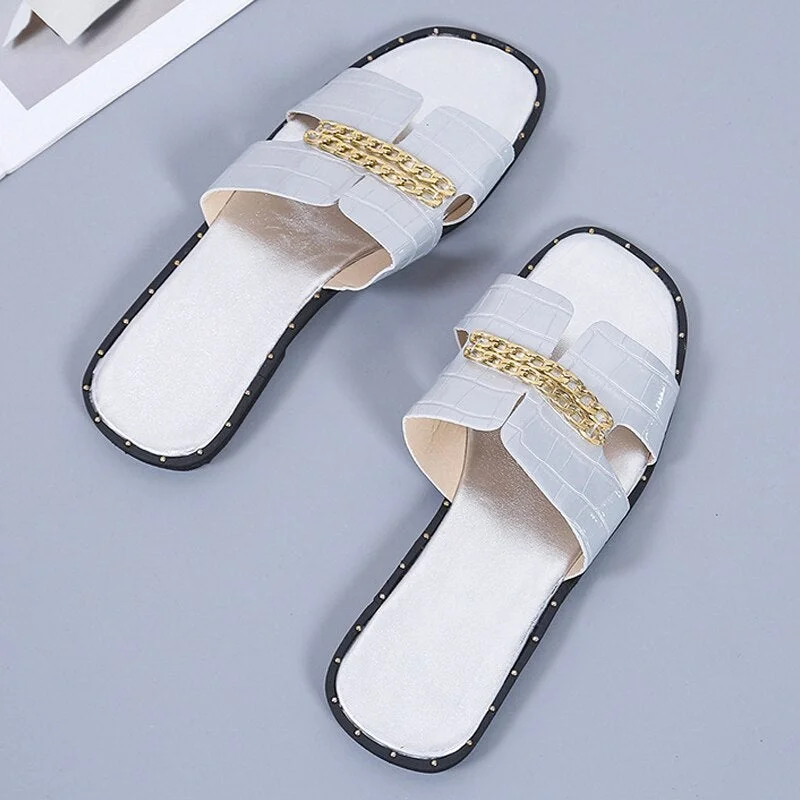 Big size Women Flat Flip Flops Double Chain Sandal Slippers Shoes Women Lady Flats Slippers Sandals Shoes Woman 2021 new