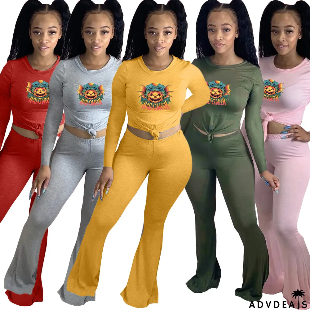 Fashion Crew Neck Print Casual Suit