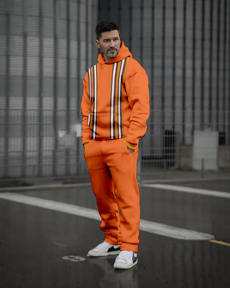 Men's Colorblock Printed Casual Sports Hoodie Set 425