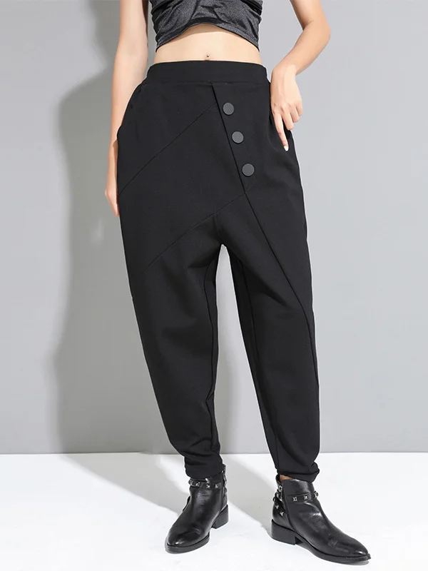Personality Black With Button High-Waist Harem Pants