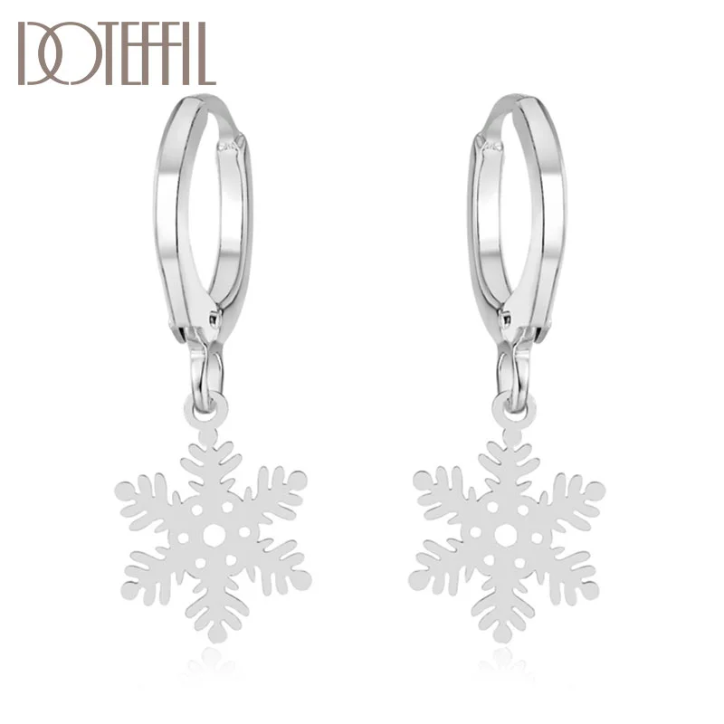 DOTEFFIL 925 Sterling Silver Snowflake Pendant Earring For Women Jewelry