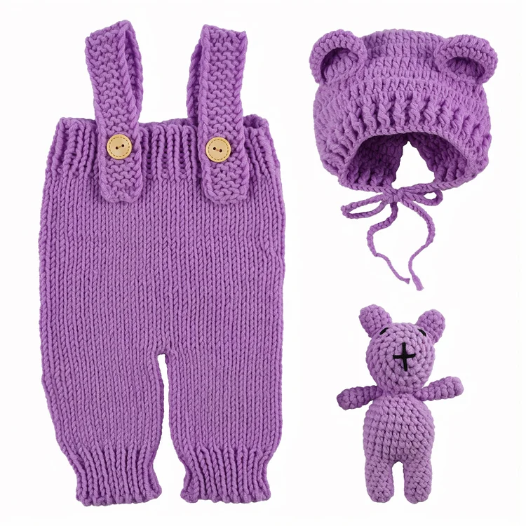 Babeside For 17"-22" Reborn Baby Doll Taro Purple Knitted Bear Doll Set 