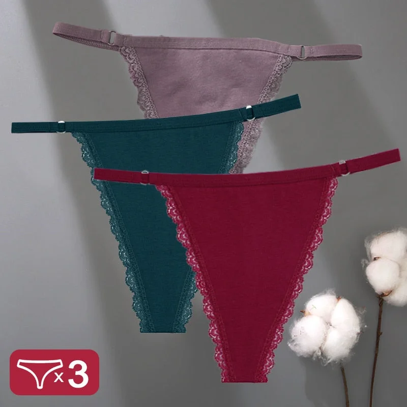 3PCS/Set Cotton Panties Lace G-String Women Lingerie Sexy Underwear for Female Panties Ladies T-Back Thong Lace Floral Pantys