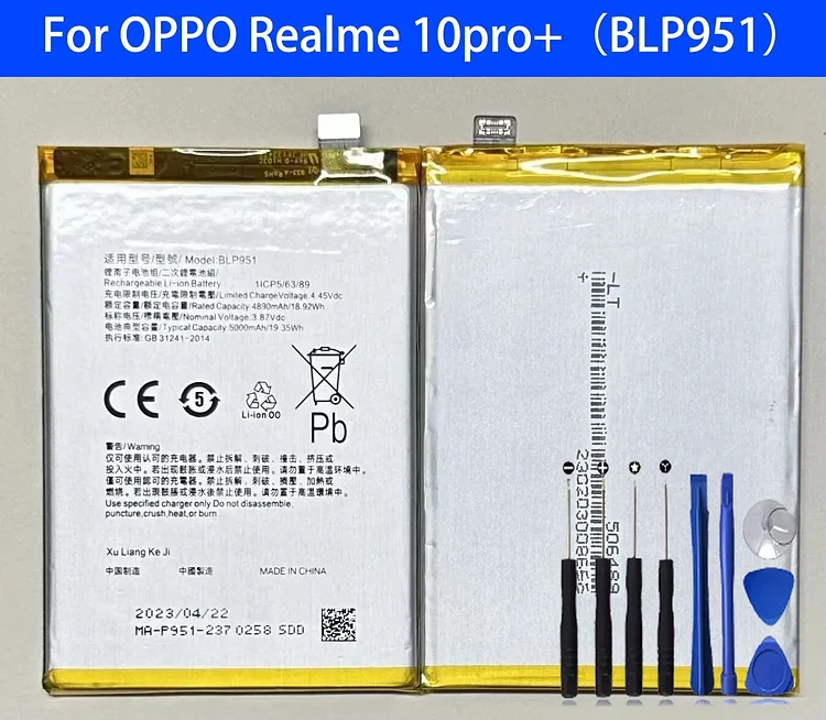 100% Original BLP951 Battery For OPPO Realme 10 Pro + Phone Replacement  Bateria