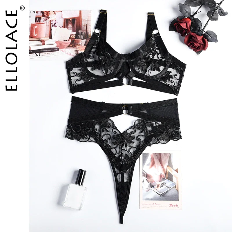 Billionm Fancy Lingerie Embroidery Luxury Lace Underwear Set Women 2 Piece Transparent Bra And Thongs Sexy Intimate Exotic Sets