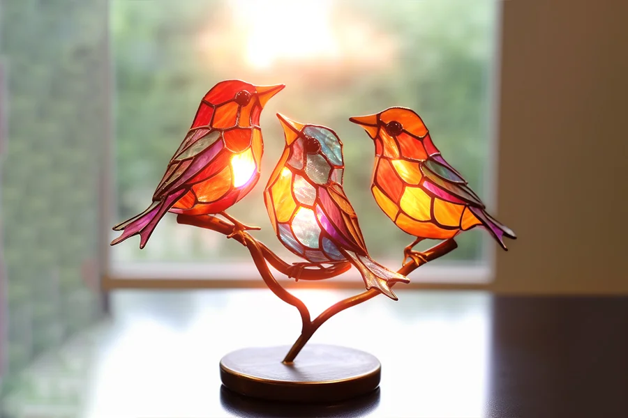 Trabladzer Stained Glass Birds On Branch Desktop Ornaments 1999 8040