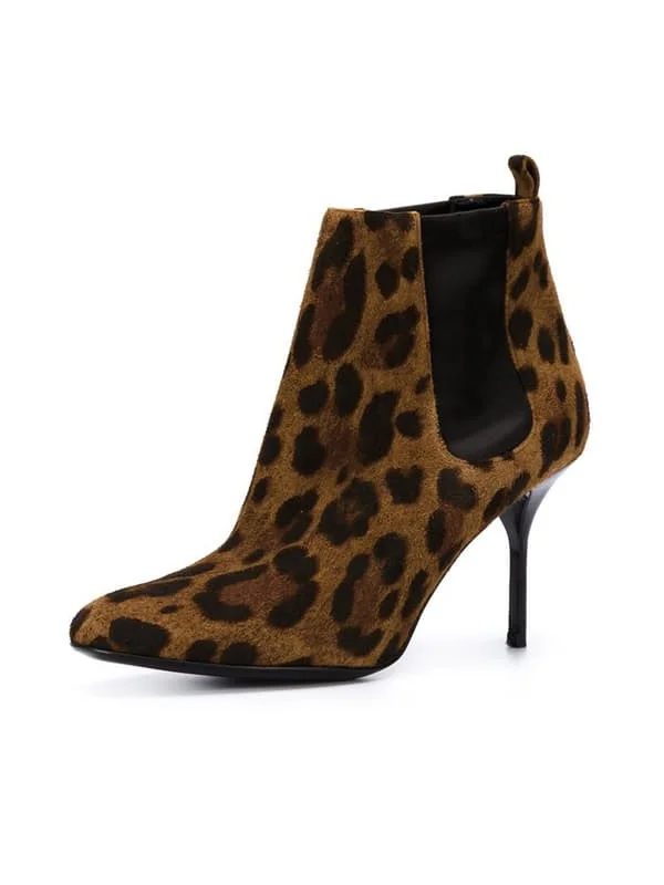 Women's FSJ Shoes 3 Inch Heels Leopard Print Boots Stiletto Heels |FSJ Shoes