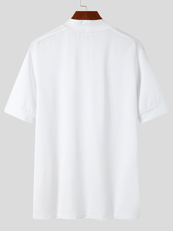 Aonga - Mens Tight Knitted High Neck Short-sleeved T-shirtI aonga