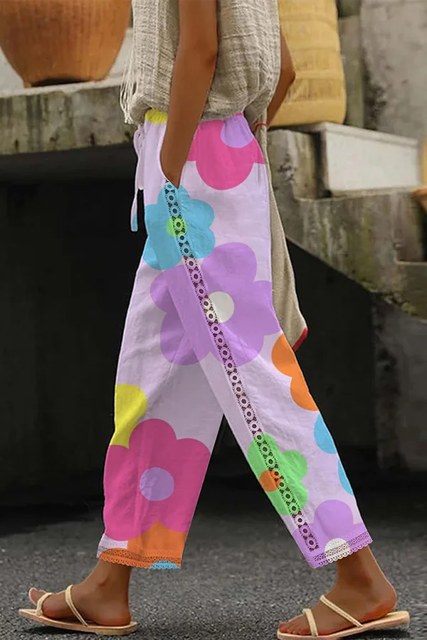 Colorful Flower Print Comfortable Casual Pants