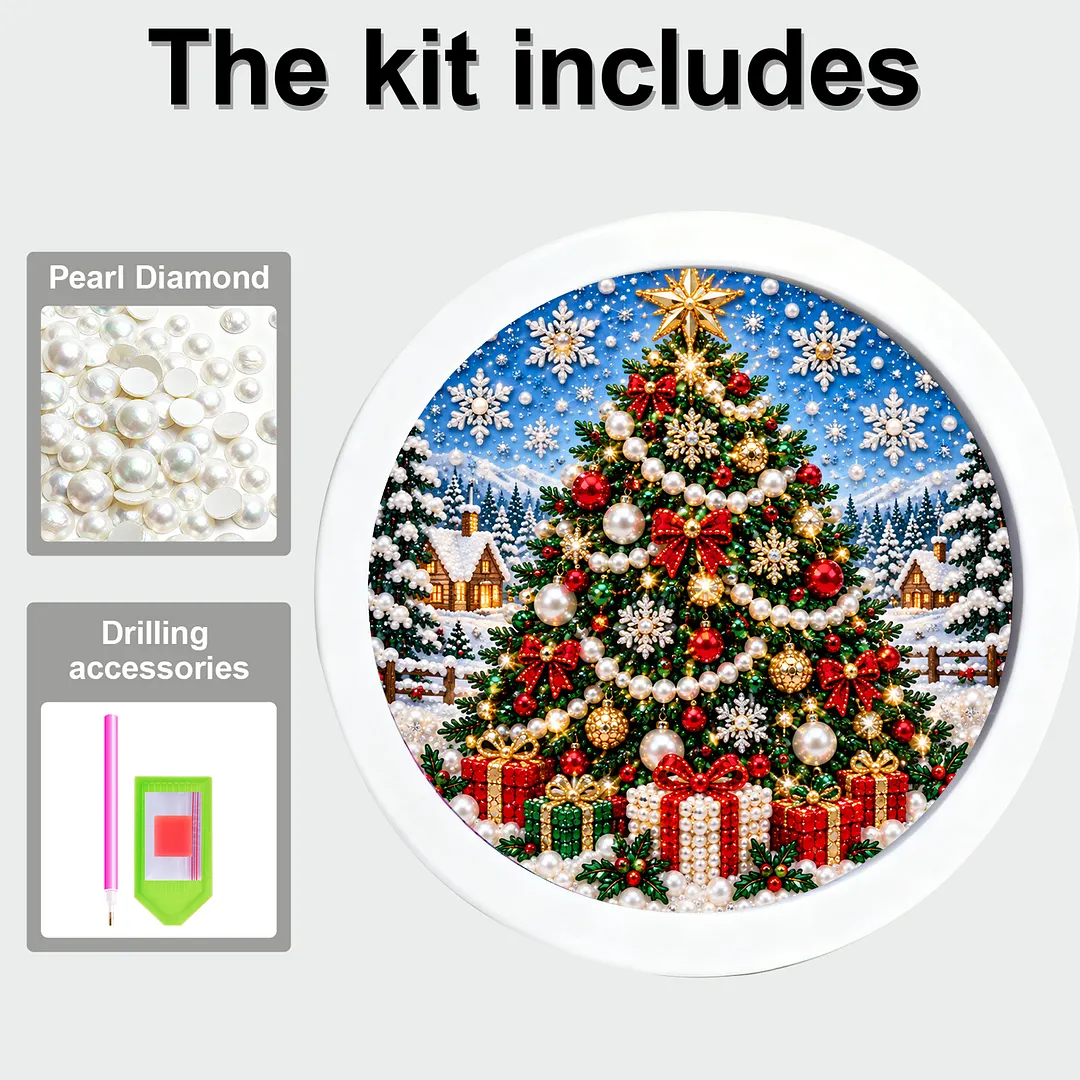 Framed Pearl Painting Kit Christmas Wreath Round 7.87x7.87in