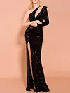 One-Shoulder Hollow Sequined Split-Side Slim Evening Maxi Dress