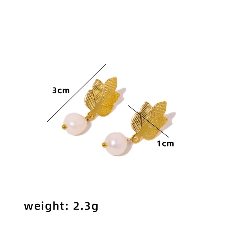 1 Pair IG Style Minimalist Leaves Pearl 304 Stainless Steel 18K Gold Plated Drop Earrings