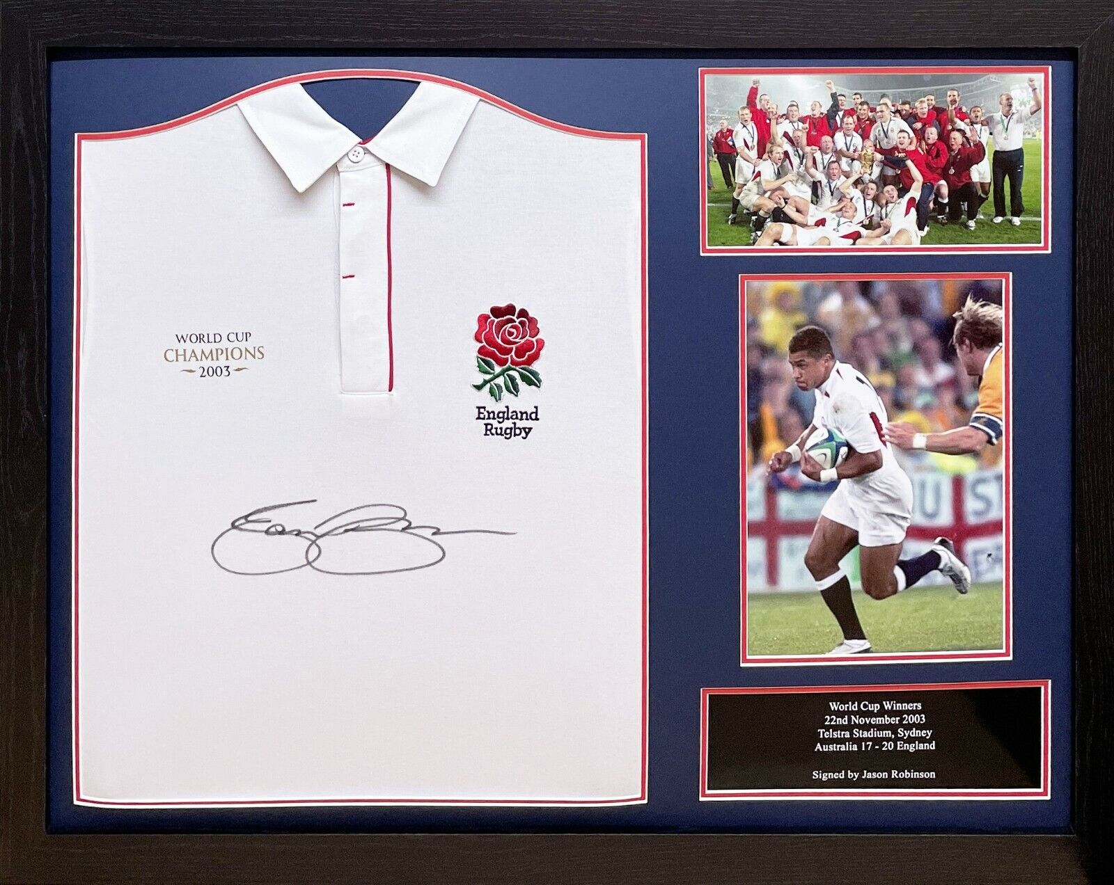 FRAMED JASON ROBINSON SIGNED ENGLAND RUGBY SHIRT COA SEE PROOF