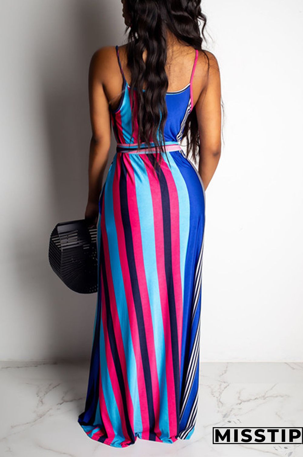 Multicolor Fashion Sexy Striped Printing Loose Dress