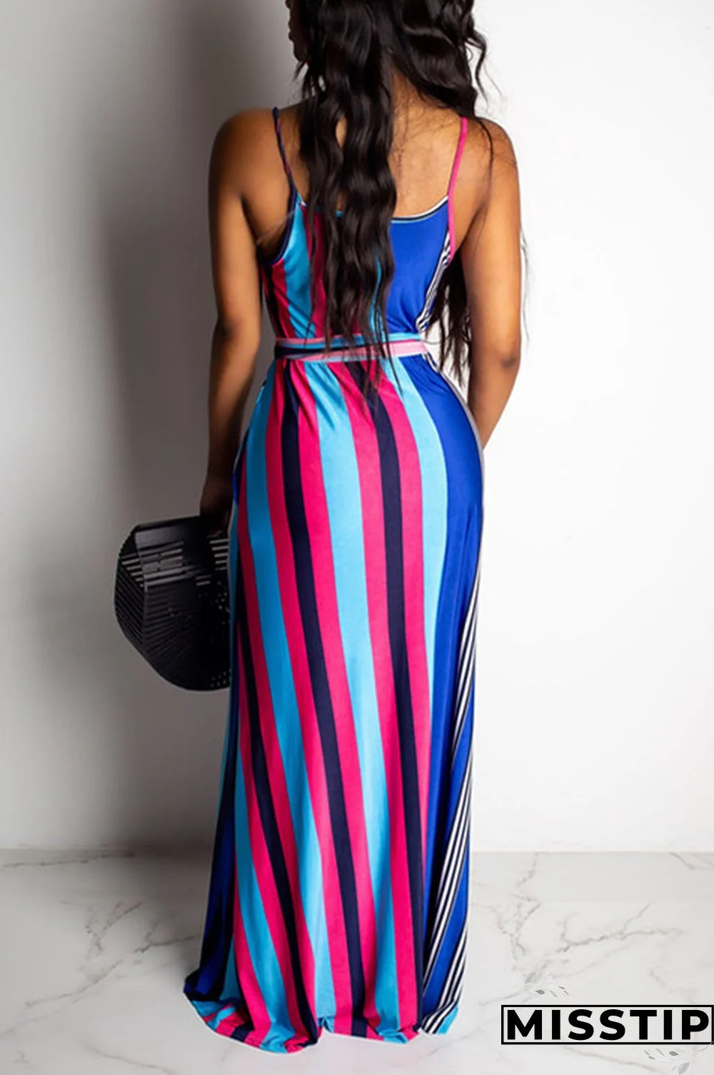Multicolor Fashion Sexy Striped Printing Loose Dress