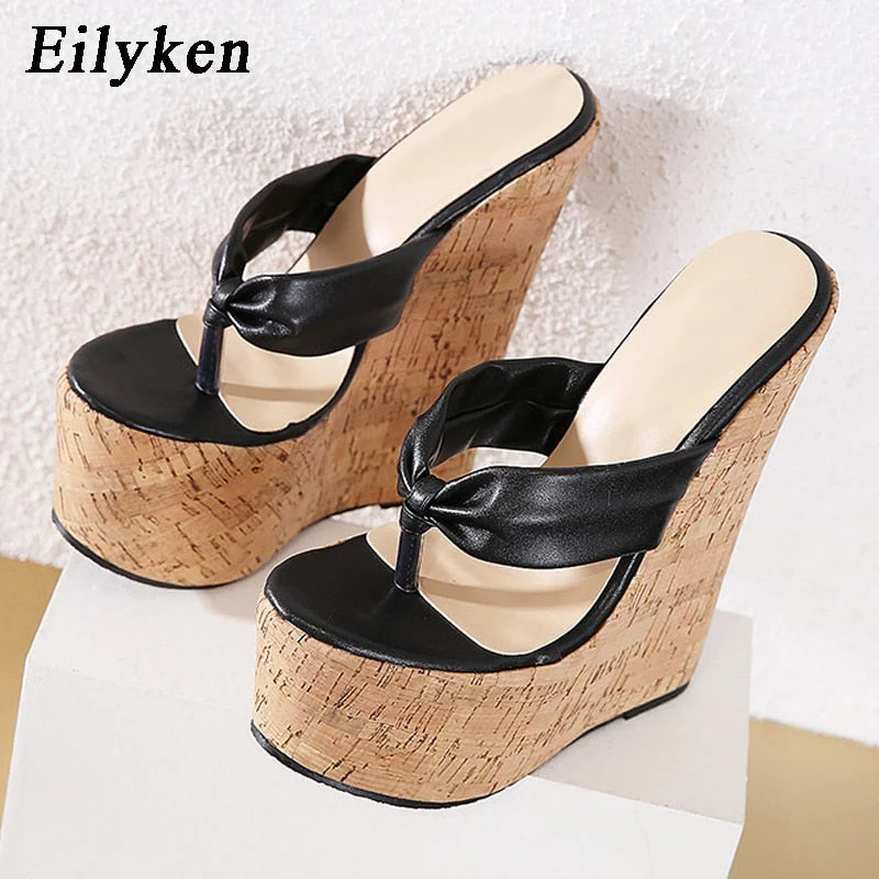Eilyken 2022 New Sexy Super 18CM High Heels Platform Wedges Pinch slippers Women Sandals Mules Slippers Shoes Size 35-42