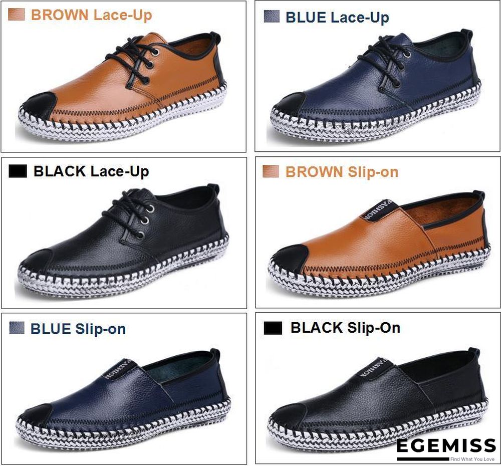 Men Breathable Comfortable Split Leather Men Loafers Flats Casual Shoes | EGEMISS