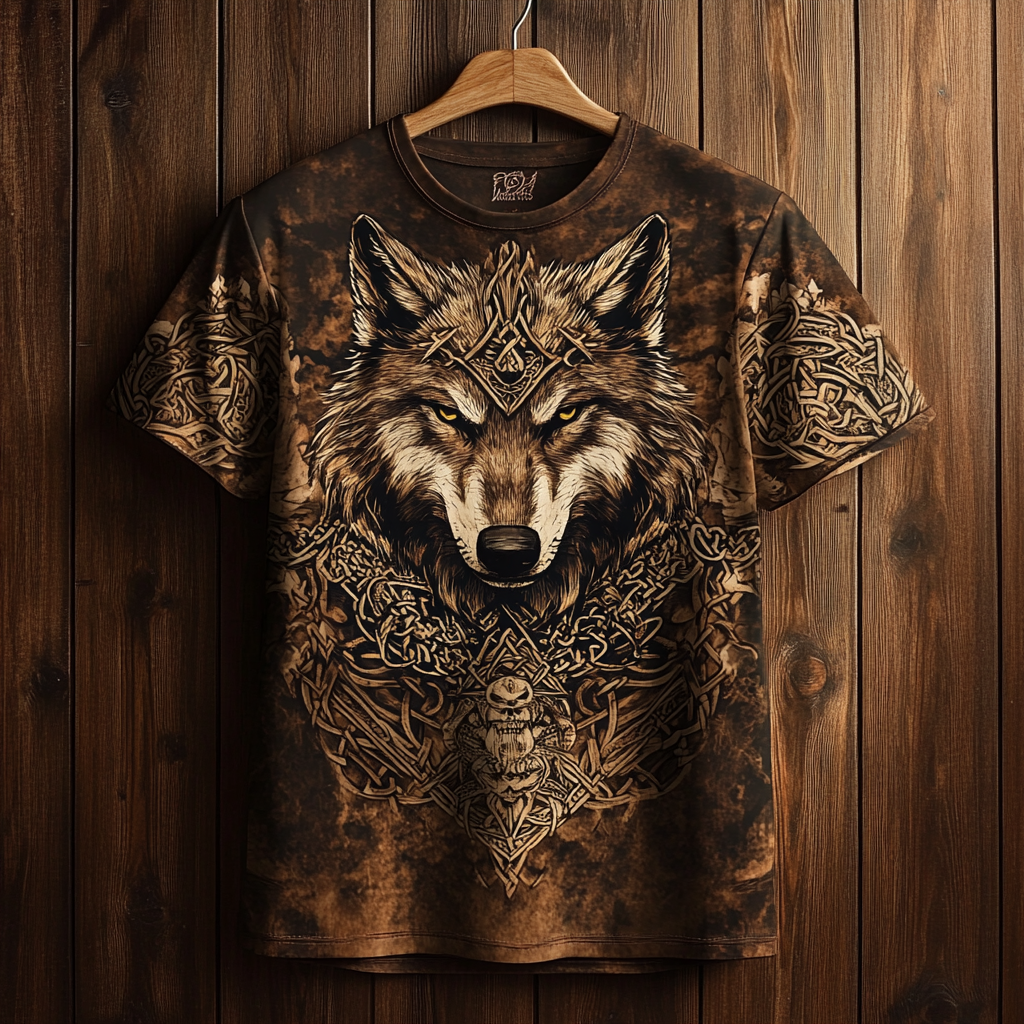 Men's Viking Wolf Knot Totem Vintage 3D Print T-shirt