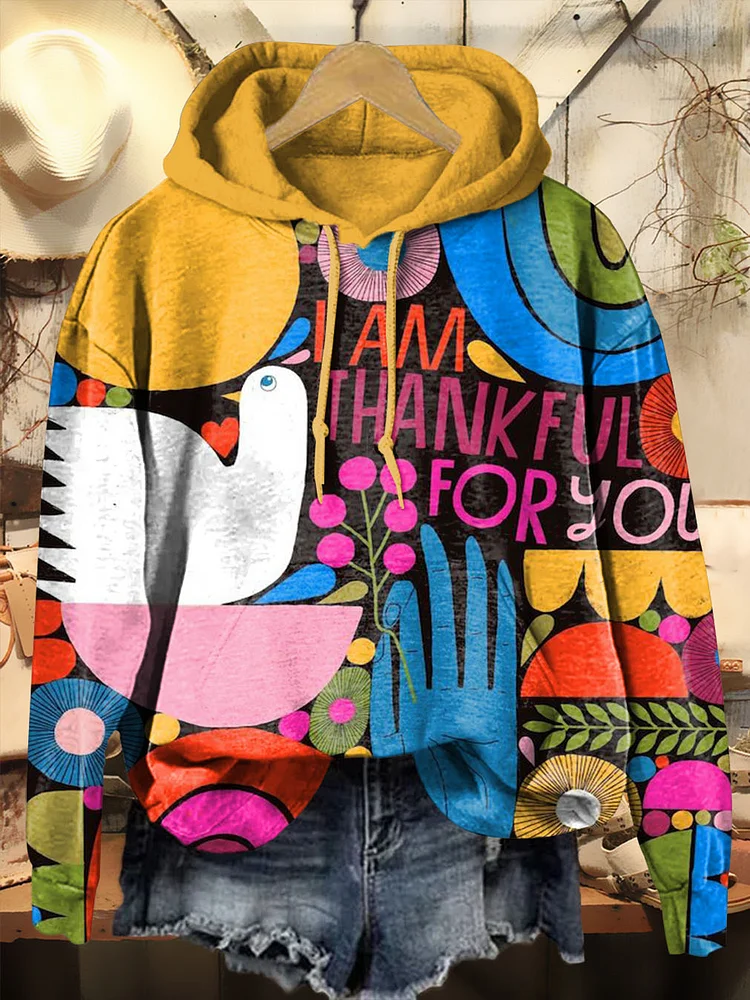 Modern Hippie Peace Illustration Print Casual Hoodie Sweatshirt
